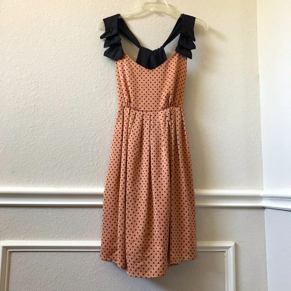 Hagel Black & Salmon Polka Dot Fit & Flare Dress S